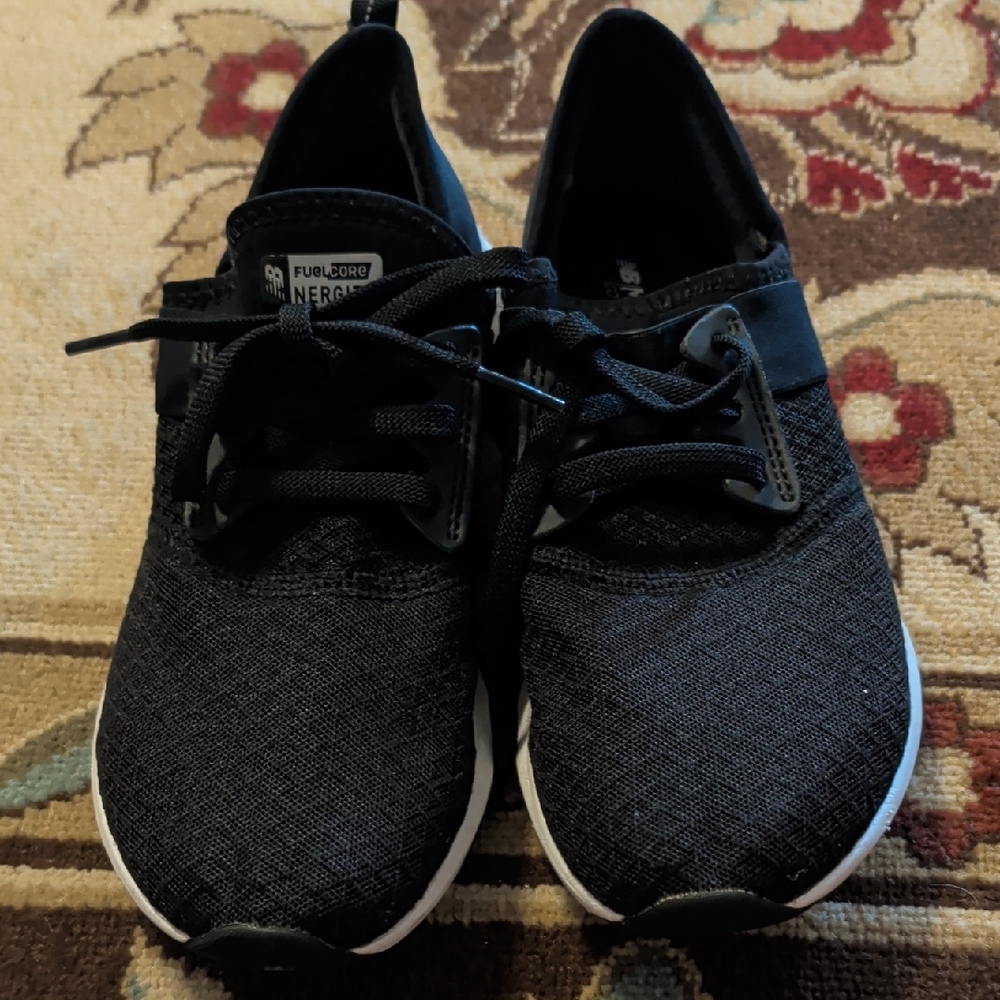 New Balance Black Knit Lace-Up Sneakers with White Soles